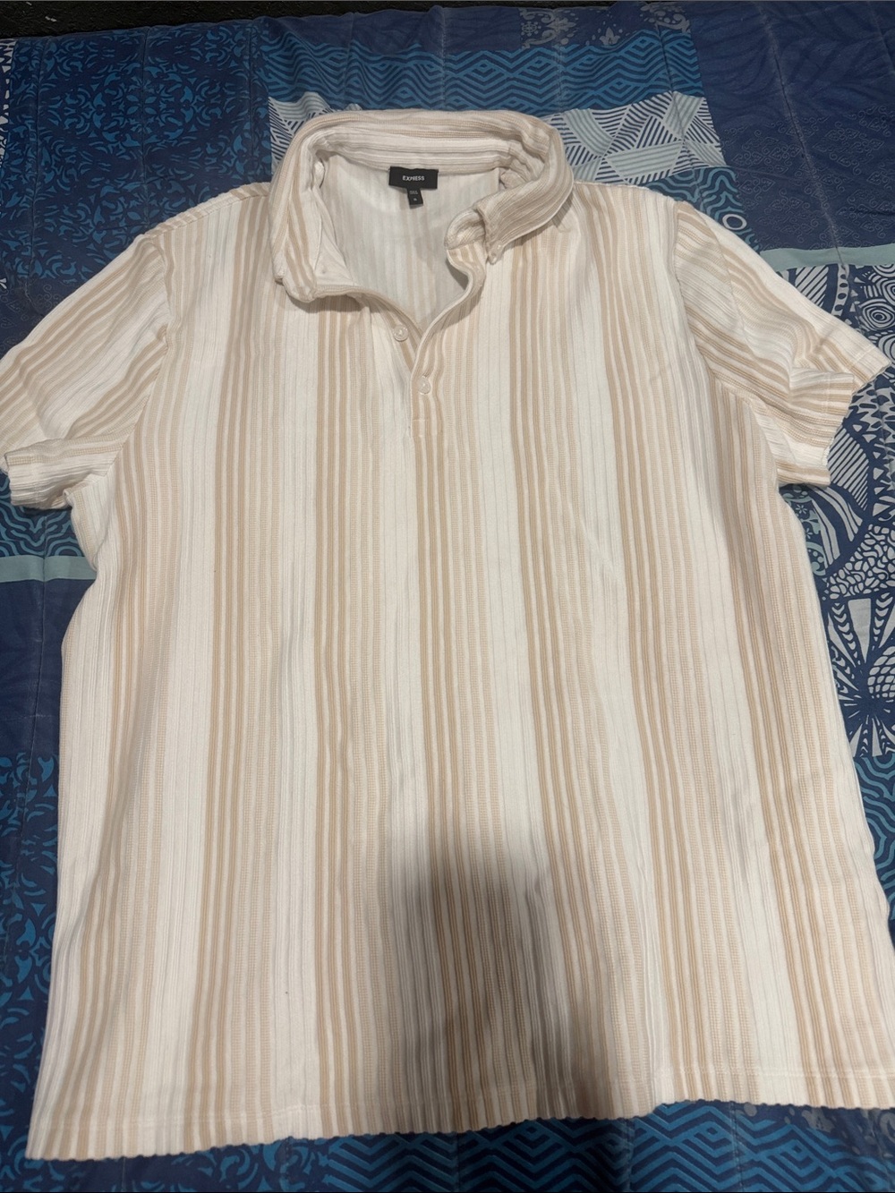 Express Short-Sleeve Stripe Polo Shirt - Cream/Tan